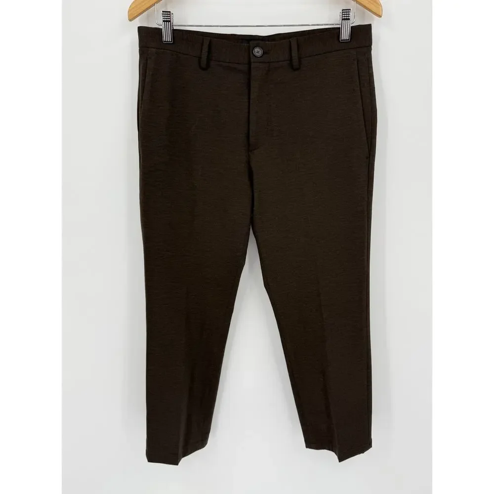 Theory Men's Zaine Essential Ponte 2 Slim Pants Brown Size 30 Cropped Business